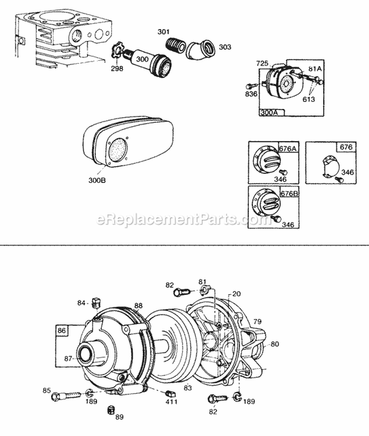 Gear Case MufflersDeflectors Diagram and Parts List for  Briggs and Stratton Engine